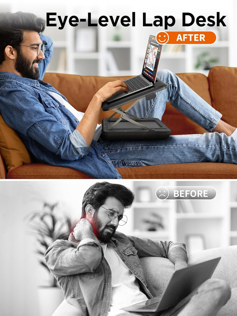 SAIJI Height & Tilt Adjustable Lap Desk, Portable Laptop Stand for Bed