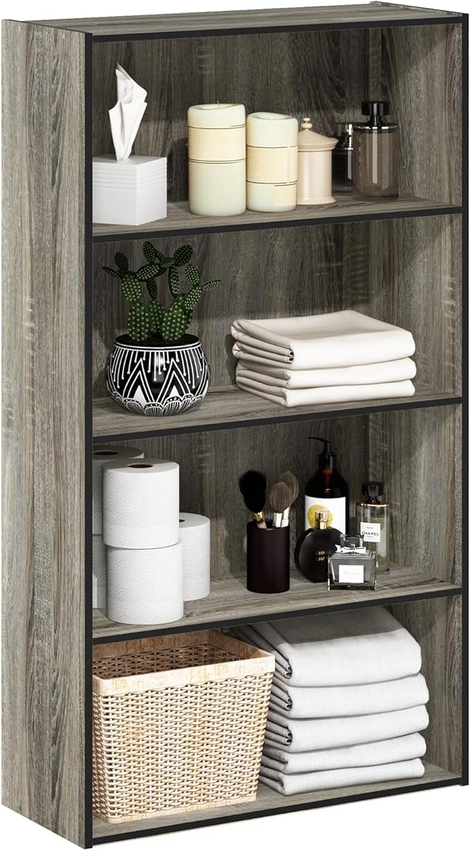 Furinno Pasir 4 Tier Open Shelf, French Oak Grey