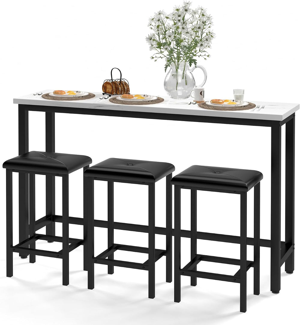 Bar Table Set for 3, 60.2” Faux Marble Behind Couch Table Set, Modern Sofa Ta...