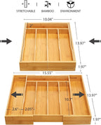 Expandable Bamboo Kitchen Drawer Organizer for Cutlery and Utensils, Adjustable Bamboo Wood Cutlery Tray in Drawer for Flatware and Silverware in Kitchen, (Natural)