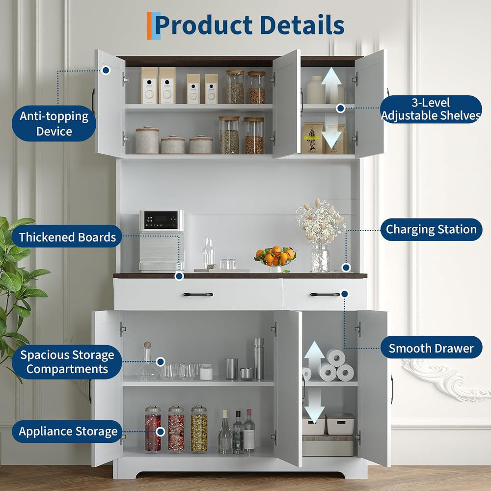 GarveeHome Farmhouse Kitchen Pantry Cabinet, 71" Tall Storage Cabinet wi...
