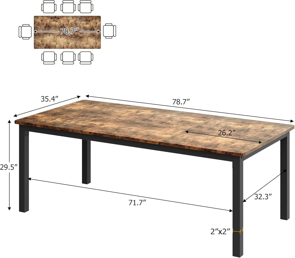79 Inch Industrial Dining Table, Large Rectangle Kitchen Table with Metal Leg...