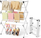 BAKON Space Saving Foldable Clothes Drying Rack, Extendable Rustproof Laundry Rack for Indoor Outdoor Use, No Assembly Required, Suitable for Bathroom Laundry Room Apartment RV, White