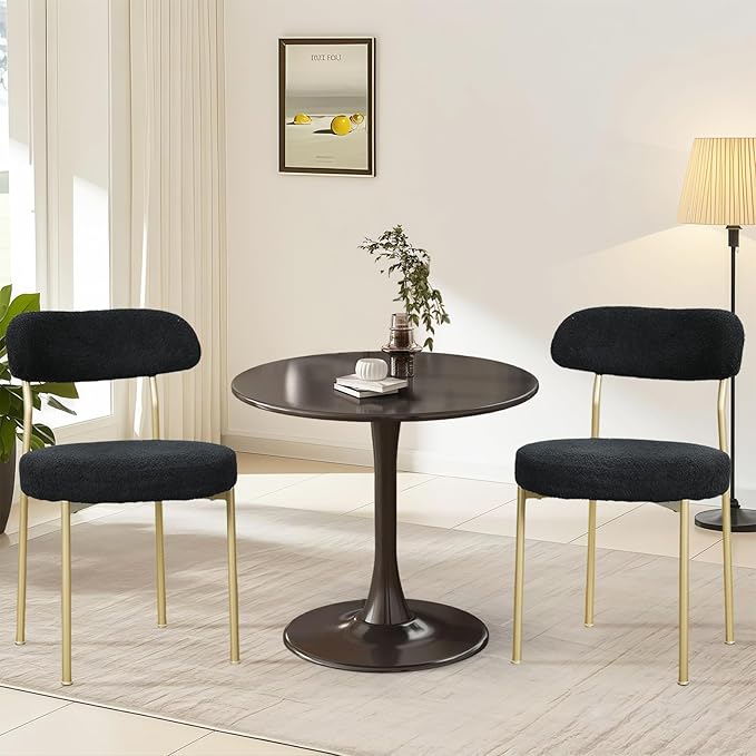 3-Piece 23.6" Round Dining Table Set for 2 with Upholstered Chairs – Space-Saving Modern Small Kitchen Cafe Bistro Set(Black Boucle Chair)