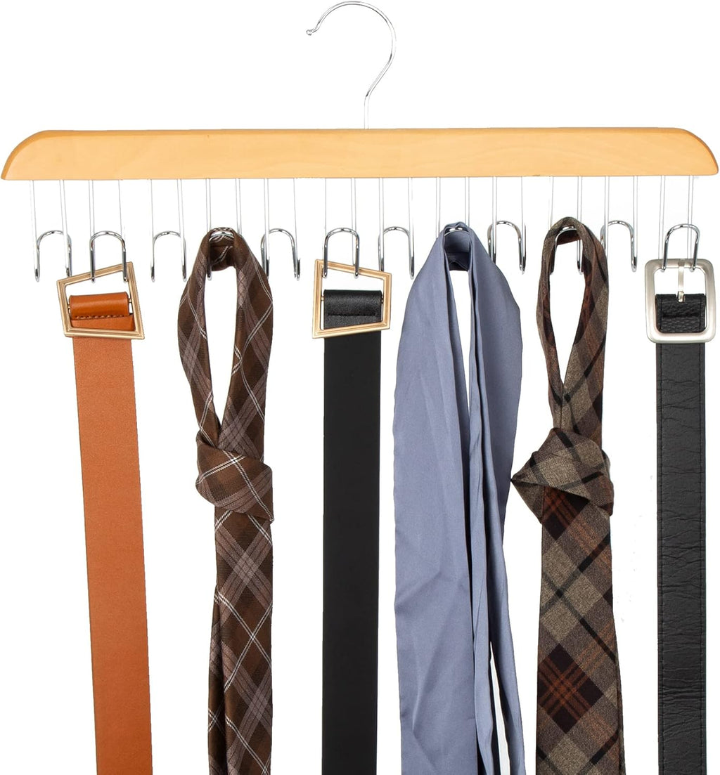 Amazon Basics Wooden Belt Hanger - Natural, 2-Pack