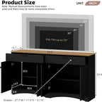 Ball & Cast Farmhouse TV Stand with 2 Drawers for TVs up to 70",Wood Grain Sideboard Buffet Cabinet w/Rustic Handles and Adjustable Shelf,Entertainment Center for Living Room,Bedroom,Black