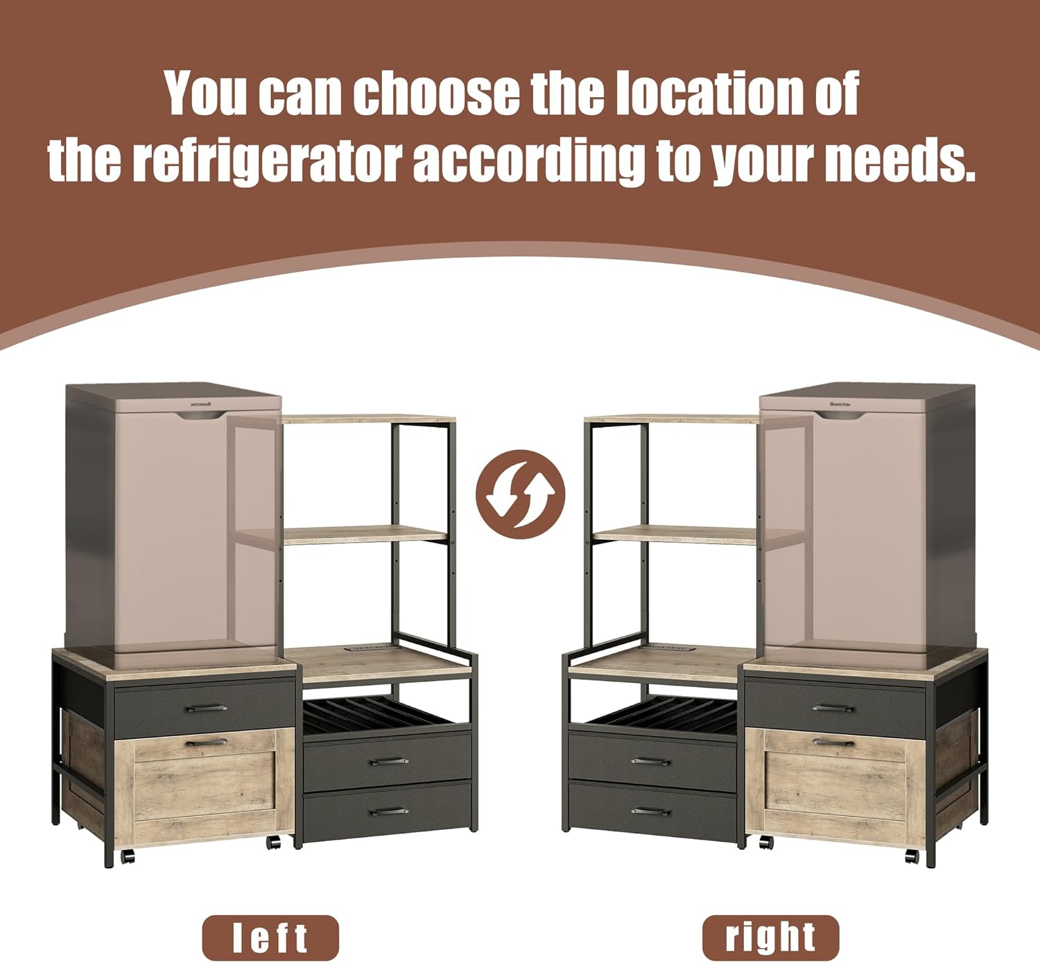 Herture Mini Fridge Stand with Wine Rack & Outlet, Kitchen Bakers Rack | Microwave Oven Stand, Coffee Bar, Movable Drawers, for Dorm,Office, Grey HB04BXZ