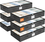 SpaceWhisper 90L Under Bed Storage Containers, 6-Pack Storage Bins with Clear Top, Foldable Closet Organizers and Storage with Label Holder for Clothing, Blankets, Comforter & Pillows (Grey)