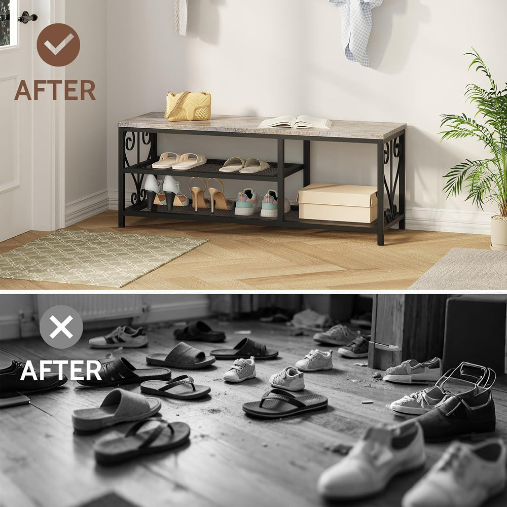 Entryway Storage Bench with Shoe Rack, 47.2" Wide Hallway Bench with Sea...