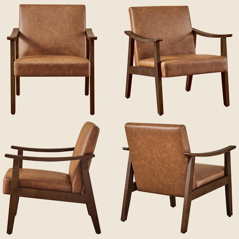 Yaheetech Accent Chair, Mid-Century Armchair with High Back Brown | Faux Leat...