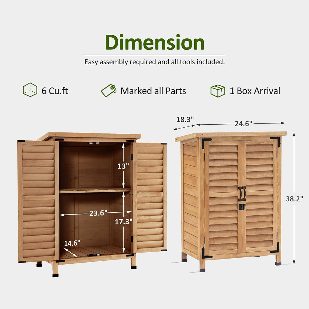 MCombo Outdoor Storage Cabinet, Small Storage Shed with Removable Shelf, Wood Garden Shed with 2 Doors for Yard Patio Lawn (24.6 x 18.3 x 38.2 inch) 0985 (Yellow)