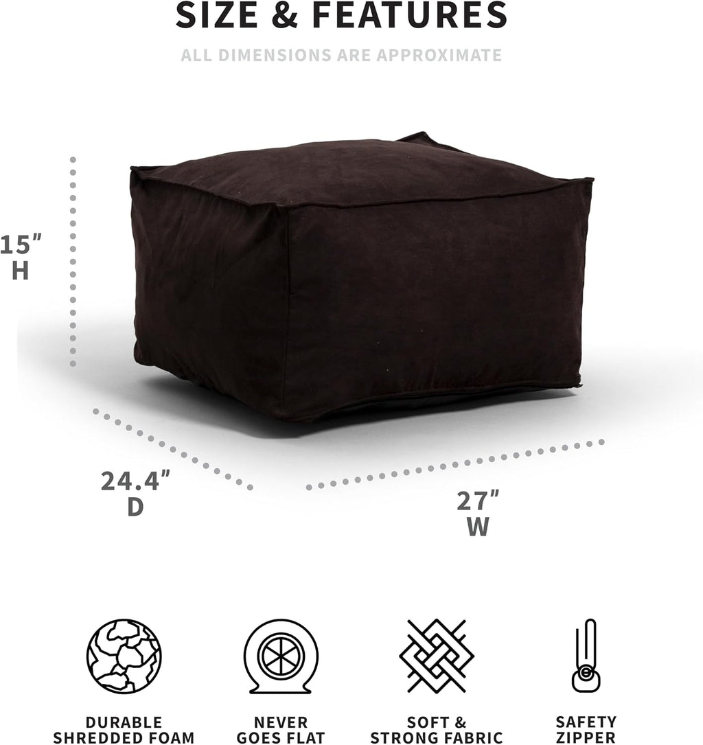 Big Joe Imperial Lounger Ottoman Foam Filled Bean Bag with Removable Cover, Black Plush, Soft Polyester, 2 feet