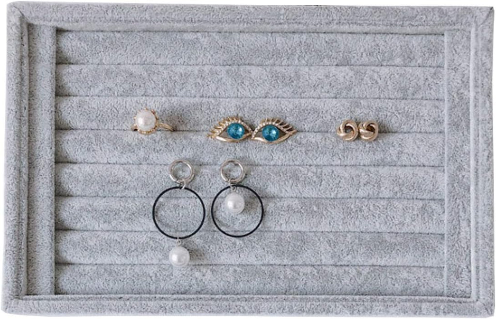 Tinsow Stackable 7 Slots Jewelry Rings Earrings Tray Velvet Showcase Display Organizer (Grey)