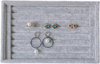 Tinsow Stackable 7 Slots Jewelry Rings Earrings Tray Velvet Showcase Display Organizer (Grey)