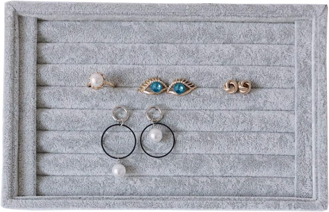 Tinsow Stackable 7 Slots Jewelry Rings Earrings Tray Velvet Showcase Display Organizer (Grey)