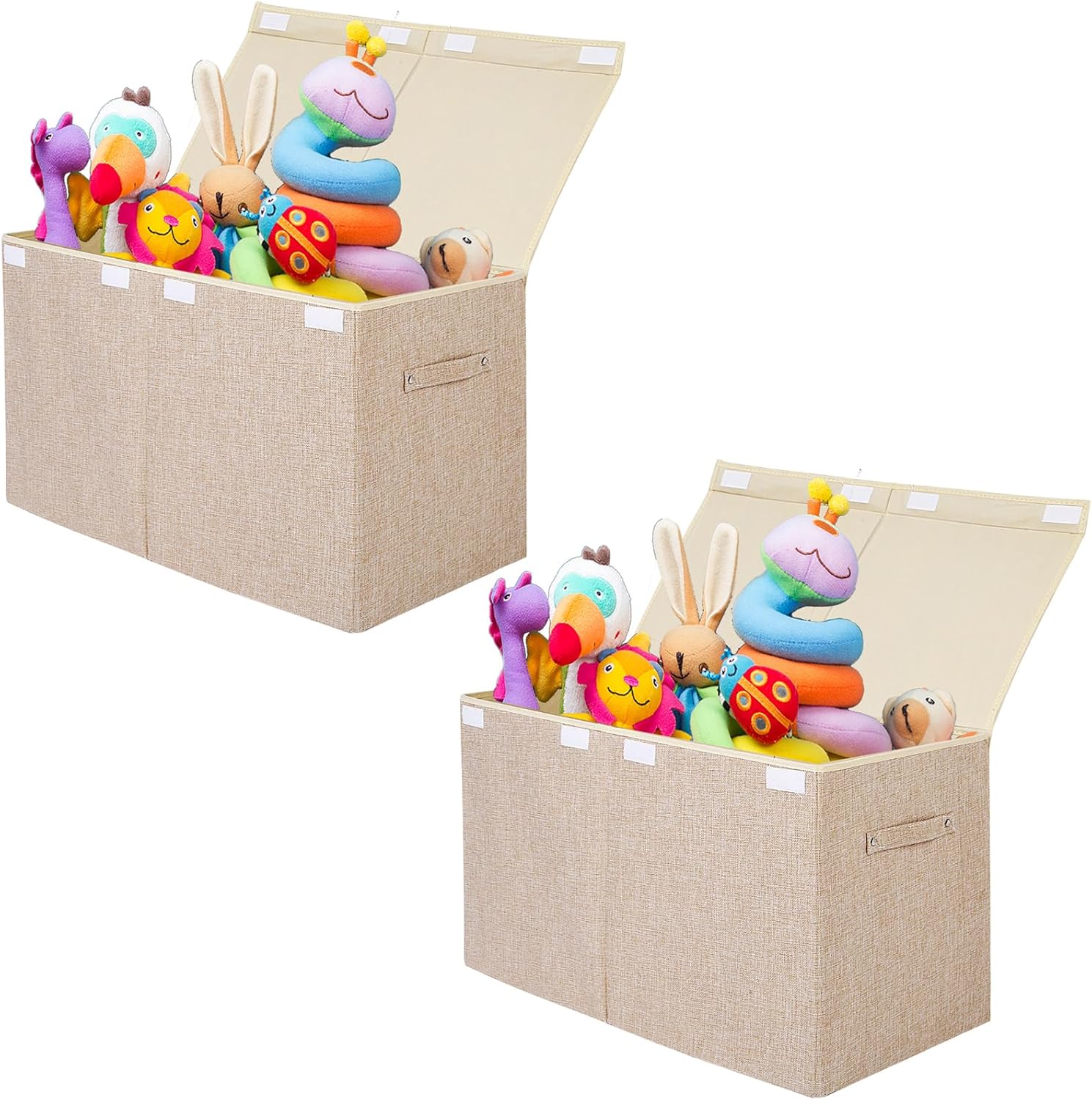 2 Pack Large Toy Box Chest Storage with Flip-Top Lid, Sturdy Kids Toy Storage Bin Boxes Container for Boys, Girls, Nursery, Closet, Bedroom, Playroom 25"x13" x16"(Linen Beige)