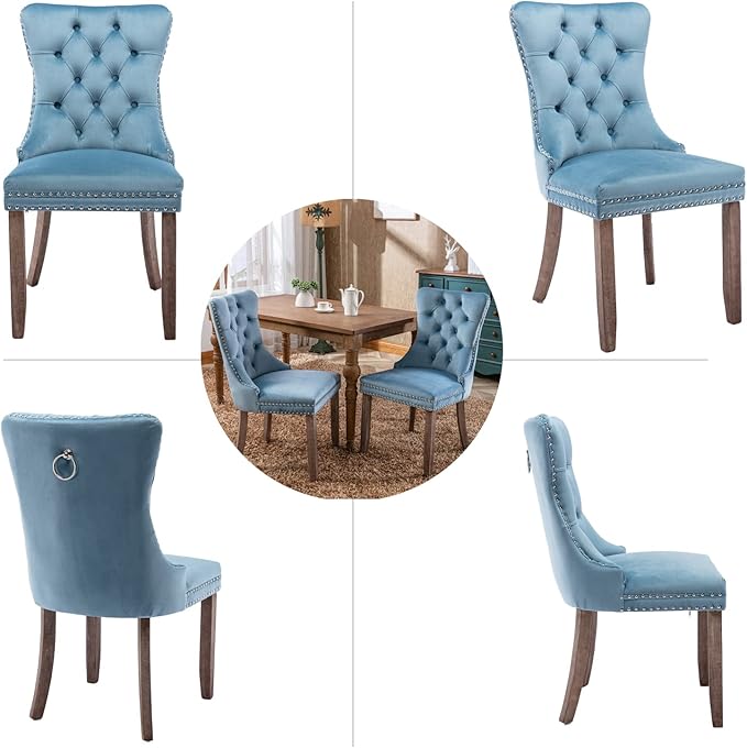 Upholstered Dining Chairs Set of 4, Velvet Dining Room Chairs with Back Ring ...