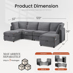 KKL Modular Sectional Sofa U-Shaped 6 Seater Couch with Storage Ottoman, Convertible L-Shaped Plush Wide-Wale Corduroy Couch for Living Room, Apartment, Modern Design, Gray
