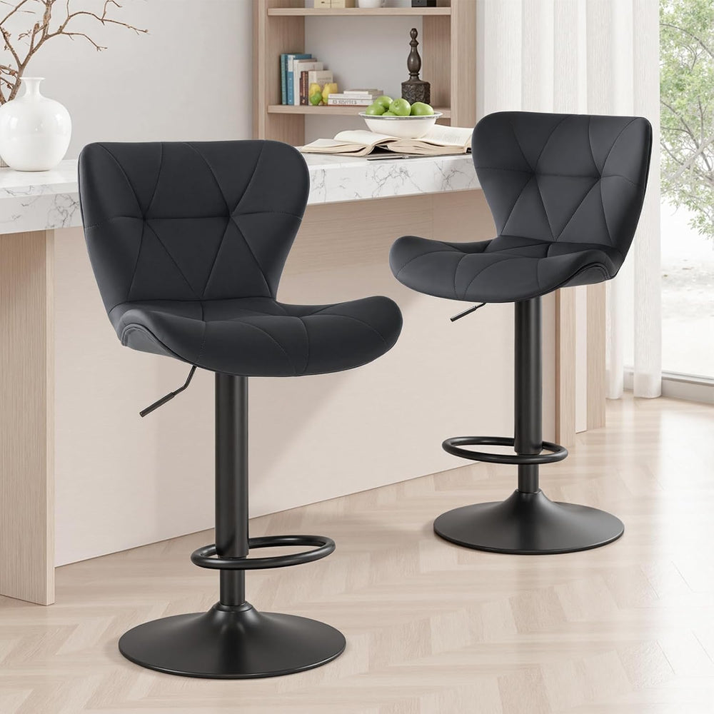 Sweetcrispy Bar Stools Set of 2, Faux Leather Swivel Adjustable Bar Chairs