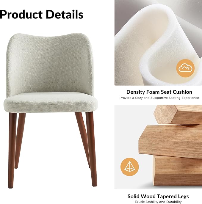 Dining Chairs Set of 6, Upholstered Kitchen Dining Room Chair Set Morden Accent Side Dinner Chair with Curved Padded Back Wood Legs for Restaurant/Cafe, Grey