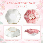 meekoo 2 Pcs Trinket Dishes for Jewelry Lotus Leaf Shape Ceramic Ring Holder Jewelry Tray Bowl Woman Gift for Mom Sister(Pink and White)