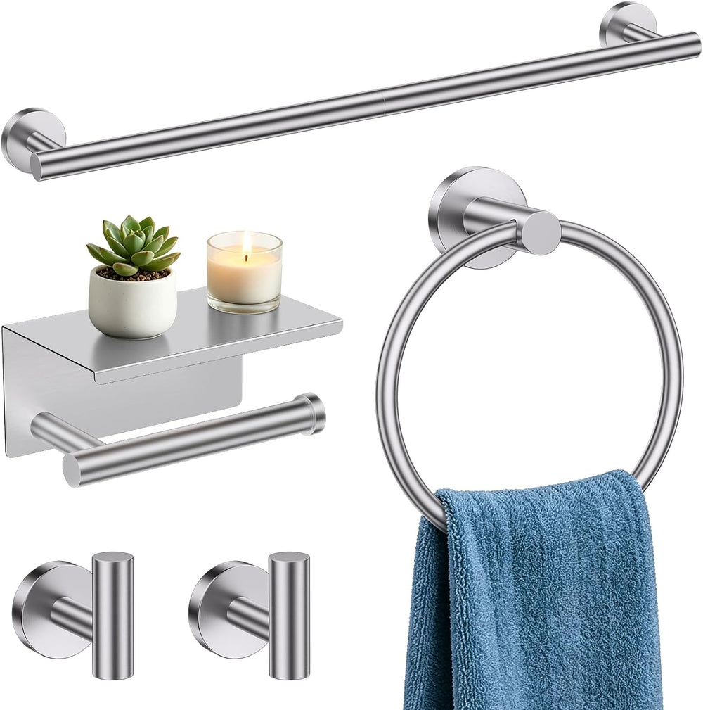 TURS Brushed Nickel 5-Piece Bathroom Hardware Set Towel Bar Set SUS304 Stainl...