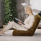 Floor Chair, 24 inches Wide Oversized Velvet Armless Lay Flat Floor seat Padded Meditation Chair with 6 Adjustable Position Ergonomic Comfortable Convenient (Modern, LRSF-014-TAN)