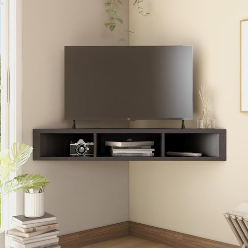 24/7 Shop at Home French 47 inch Modern Floating TV Stand with Storage, Floating Corner Shelf for Wall, Wood Entertainment Center with Shelves for Living Room, Bedroom, Family, Cappuccino Brown