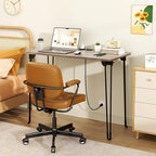 Folding Desk, 31.5" Hairpin Legs Small Desk with Power Strip for Bedroom, Space Saving Foldable Computer Desk for Home Office, No Assembly Need,Light Brown
