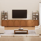 Yechen 165" Modular Entertainment Center with Bookshelves for up to 98", Mid Century Modern TV Stand with Storage, TV Cabinet with Adjustable Shelves, Living Room, Walnut Oak(4 PCS)