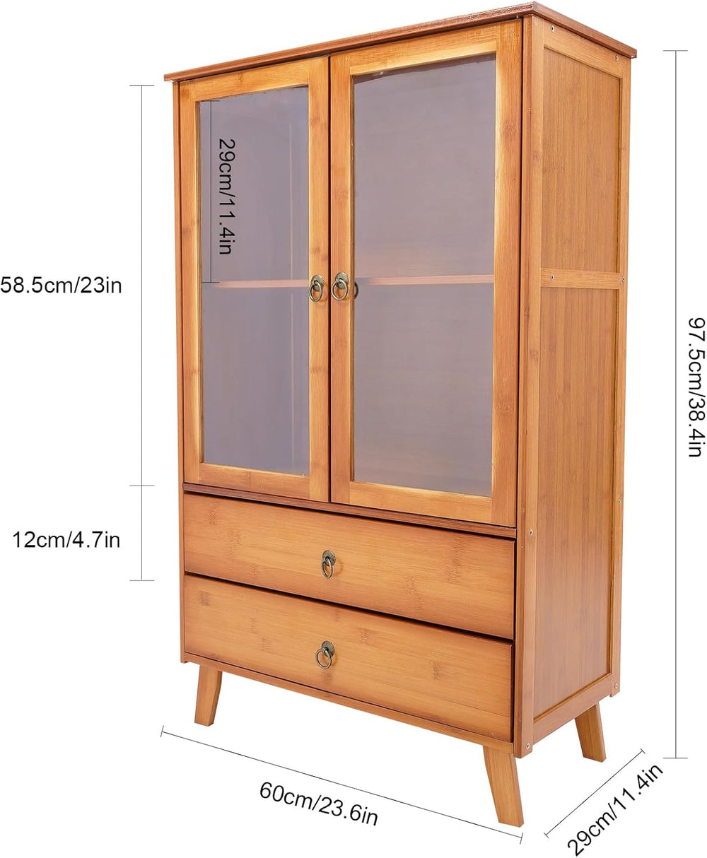 4 Tiers Bamboo Buffet Sideboard with Acrylic Doors,Floor Standing Pantry Cabi...