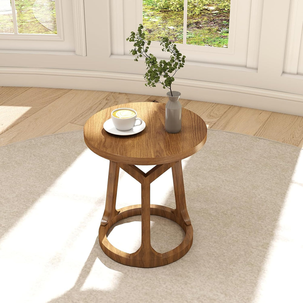 Round Side Table, Farmhouse End Table for Small Spaces, Accent Table for Livi...