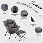 Furlide Lazy Chair with Ottoman, Comfy Fabric Accent Lounge Arm Chair with Lumbar Pillow and Folding Footrest, Reading Leisure Sofa Armchair for Bedroom, Living Room, Dorm,Dark Grey | Comfy Accent Lounge Chair with Pillow & folding Foot Stool, sturdy