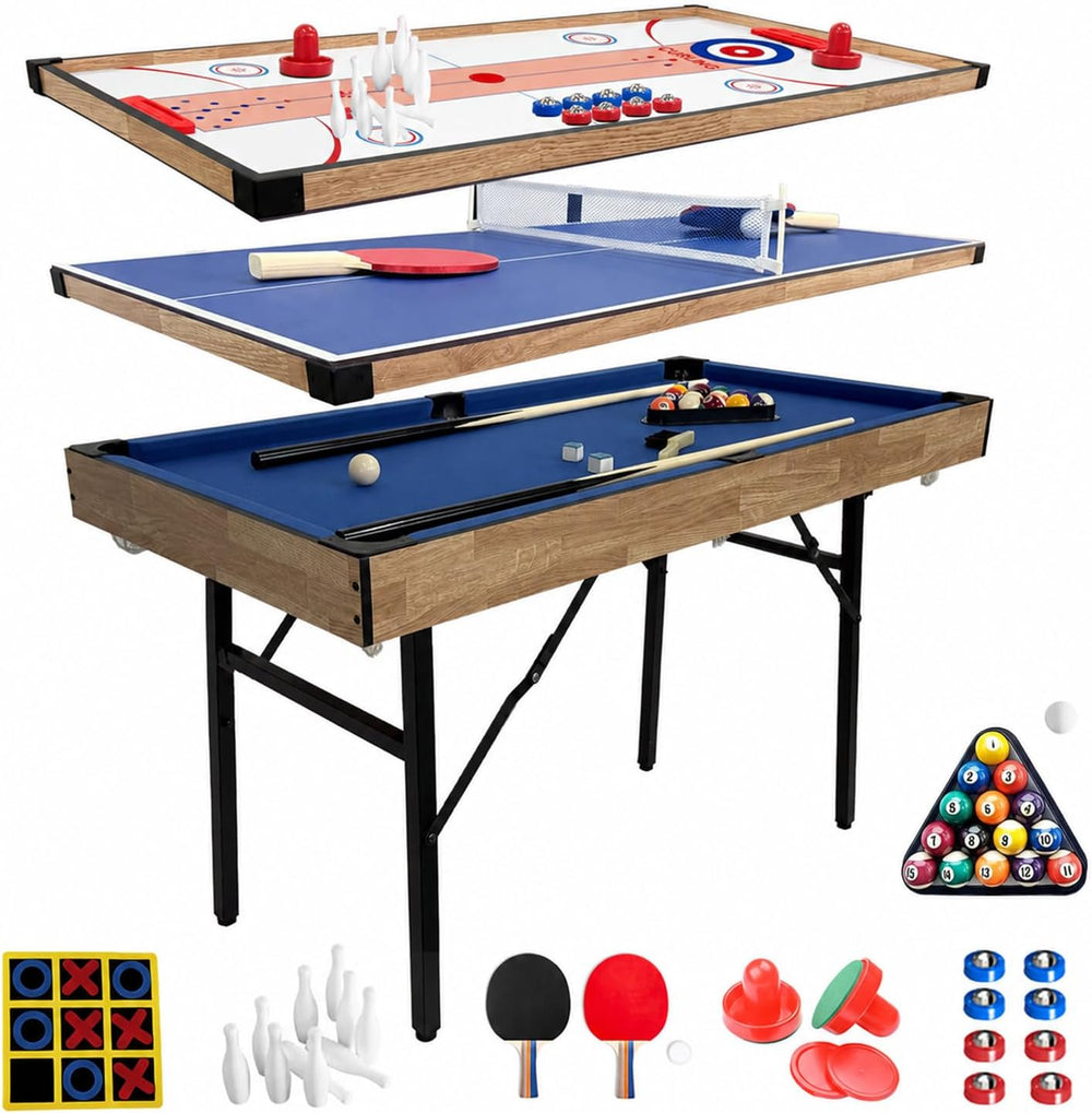 6 in 1 Multi Game Table Folding Pool Table, Billiard, Hockey, Table Tennis, B...