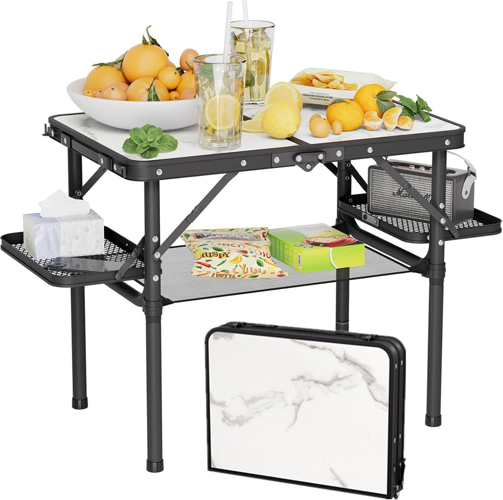 Titanker Small Camping Table Foldable 2ft, Folding Picnic Table with Side Rac...