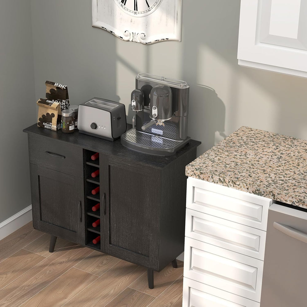 GOFLAME Wine Bar Cabinet, Buffet Sideboard with 2 Doors & 1 Drawer, 6-Bot...