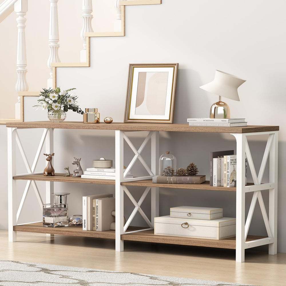 IBF Industrial Console Tables for Entryway, White and Rustic Oak, 63 in | Far...