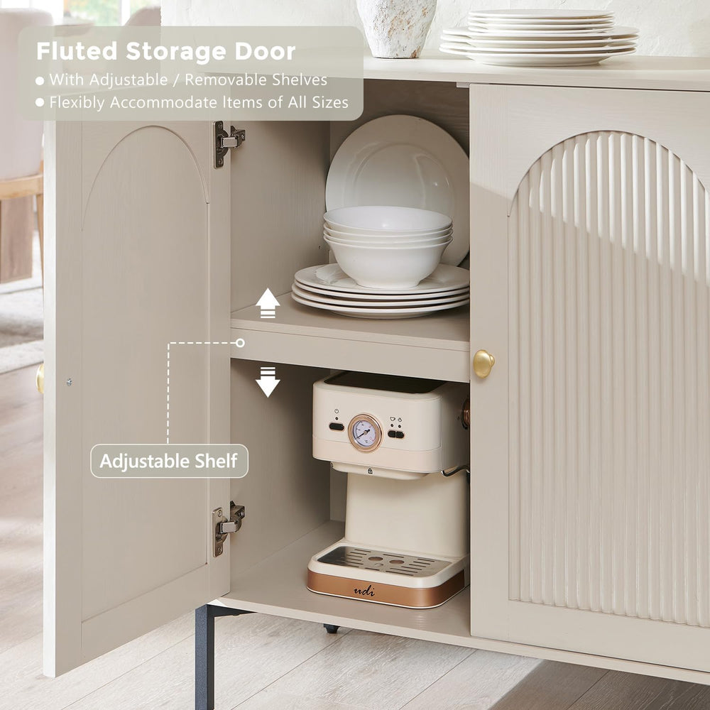 IFGET 34" Tall Modern Arched Sideboard Buffet Cabinet with Storage, Cream