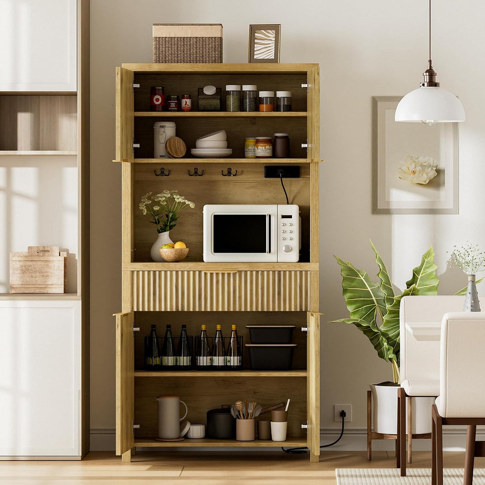 Modern Black Kitchen Pantry Cabinet/Water Ripple Food Cabinet (Wood Color)