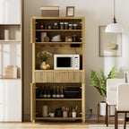 Modern Black Kitchen Pantry Cabinet/Water Ripple Food Cabinet (Wood Color)