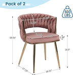 KCC Modern Velvet Dining Chairs Set of 4, Upholstered Living Room Chair with Woven Back and Golden Metal Legs, Mid-Century Accent Side Chair for Dining Room, Kitchen, Rose