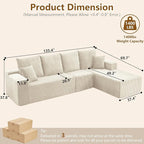 135" Cloud Sectional Couch with L-Shape Chaise, Modern Modular Comfy Sofa Chaise Longue, Upholstered Corduroy Couches Sleeper with Deep Seat for Living Room Bedroom, No Assembly Required, White