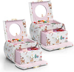 VLANDO 2 Layer Girls Musical Jewelry Box with Ballerina and Large Drawers | Rotating Dancer Plays Canon Melody, Top Dividers Store Rings and Small Treasures, Half-Moon Design, Birthday Christmas Gift
