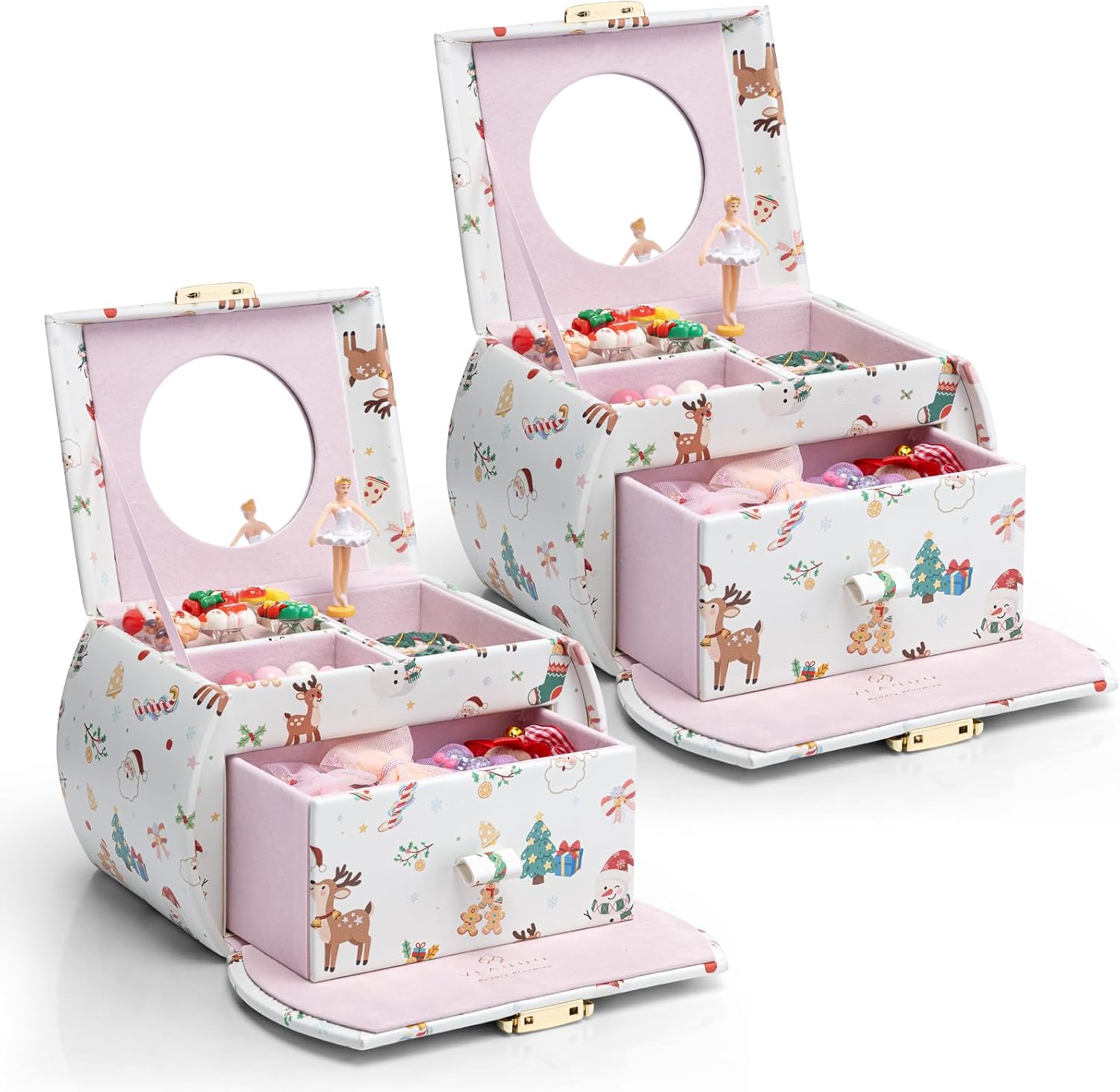 VLANDO 2 Layer Girls Musical Jewelry Box with Ballerina and Large Drawers | Rotating Dancer Plays Canon Melody, Top Dividers Store Rings and Small Treasures, Half-Moon Design, Birthday Christmas Gift