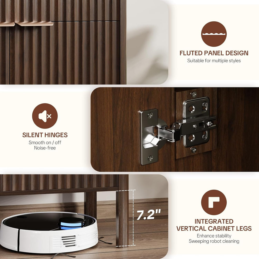 Fluted Buffet Cabinet Accent with Doors & Drawer 31" Walnut | Anti-t...