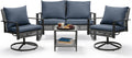 GDY 4-Piece Outdoor Patio Furniture Set, Includes 1-Woven Rattan Rocking Chair, 1-Table, & 2-Swivel Chairs, with Extra-Thick Cushions, for Gardens, Porches, Poolside, or Patio Lounge Spaces, Grey