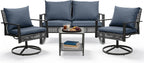 GDY 4-Piece Outdoor Patio Furniture Set, Includes 1-Woven Rattan Rocking Chair, 1-Table, & 2-Swivel Chairs, with Extra-Thick Cushions, for Gardens, Porches, Poolside, or Patio Lounge Spaces, Grey
