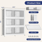 120Gal Stackable Storage Bins with Lid, 480Qt Extra Large Collapsible Storage Box with Wheels, Dividers, Folding Plastic Cabinet Closet Organizers for Home Kitchen Office Dorm, 3Pack White