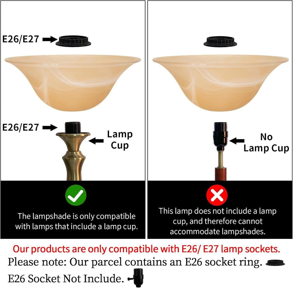 Glass Bowl Shade Replacement for Torchiere Floor Lamp, Standing Lamp Replacem...