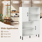Giantex 47-Inches Storage Cabinet with Doors, Open Shelves, Anti-Tipping Device, 4-Tier Bookcase for Books & Photos, Tall Cupboard, Floor Cabinet for Living Room, Kitchen Buffet Sideboard